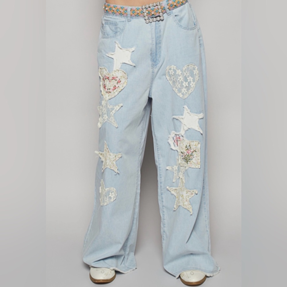 ❤️New POL Women's Jeans w/ Patchwork Heart and Star Design. Small, Medium, Large